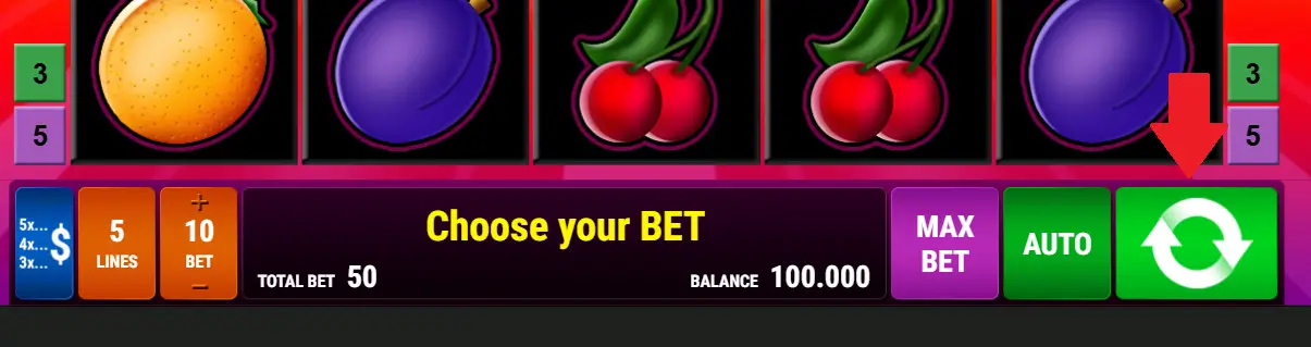 Screenshot des Spin-Buttons bei Fancy Fruits
